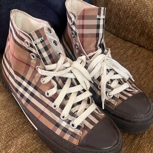 Burberry Checkered High-Top Sneakers in Brown and Black